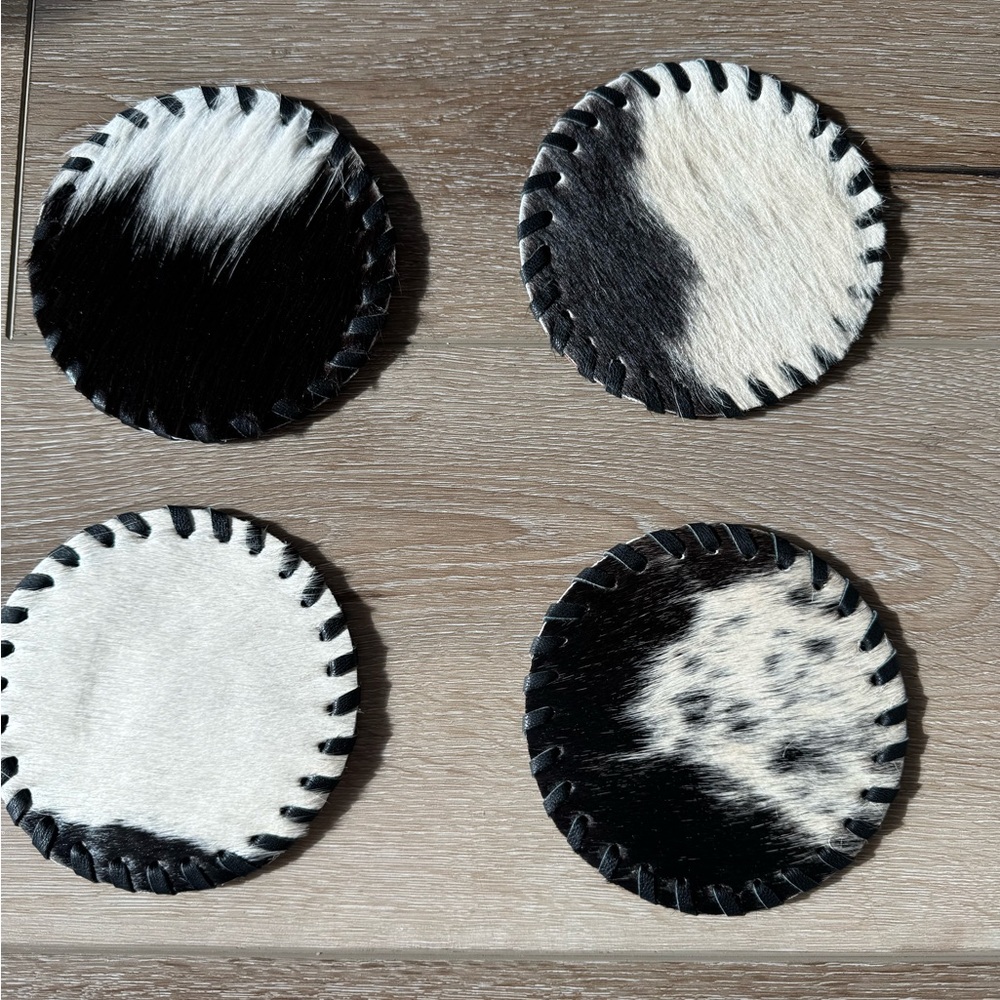 NWT Set of 4 Natural Cowhide Leather Coasters